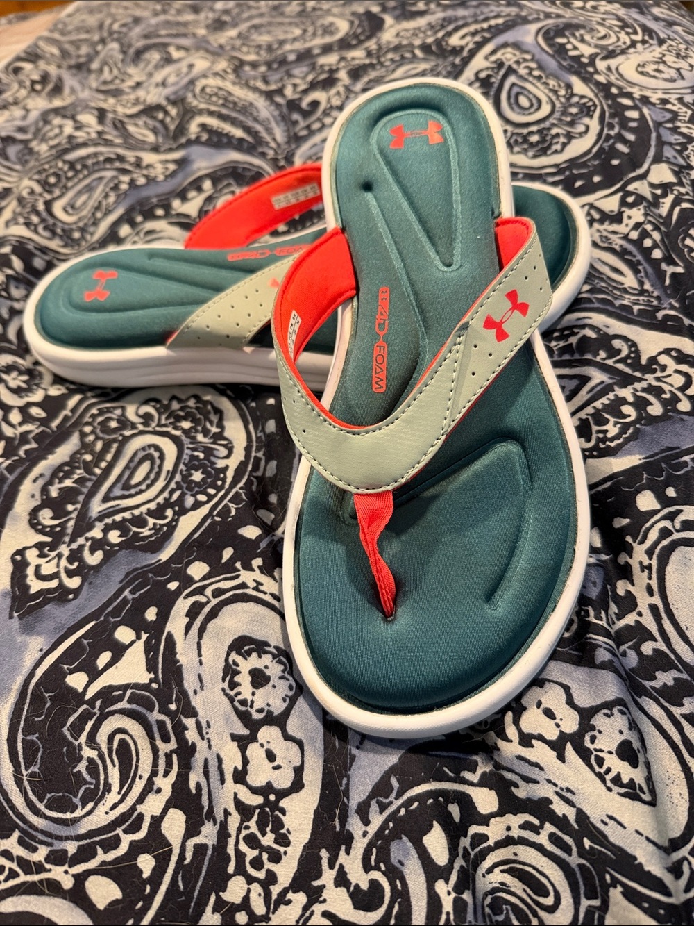 Under Armour Teal and Coral Marabella VI 4D Foam Comfort Flip Flops